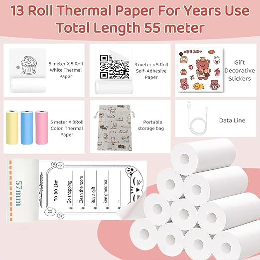 mini portable Thermal Label Printer | Portable Inkless Sticker Printer for Android & iOS | Pink Cat Design