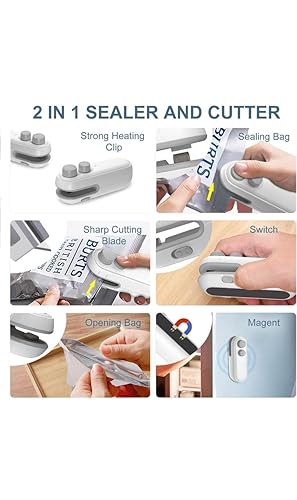 Portable Mini Bag Sealing Machine with Cutter & Magnet | USB Rechargeable Food and Chip Packet Sealer |