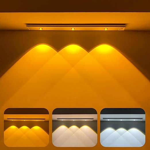 Motion Sensor LED Under Cabinet Light | 40cm Dimmable, 3 Color Modes (Warm/Neutral/Cool) | USB Rechargeable Wireless Closet Lamp