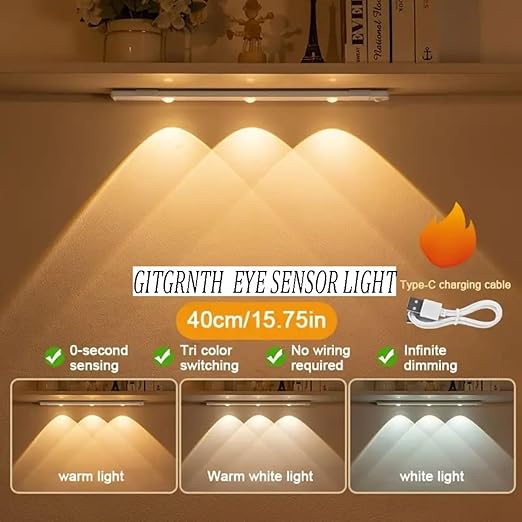Motion Sensor LED Under Cabinet Light | 40cm Dimmable, 3 Color Modes (Warm/Neutral/Cool) | USB Rechargeable Wireless Closet Lamp
