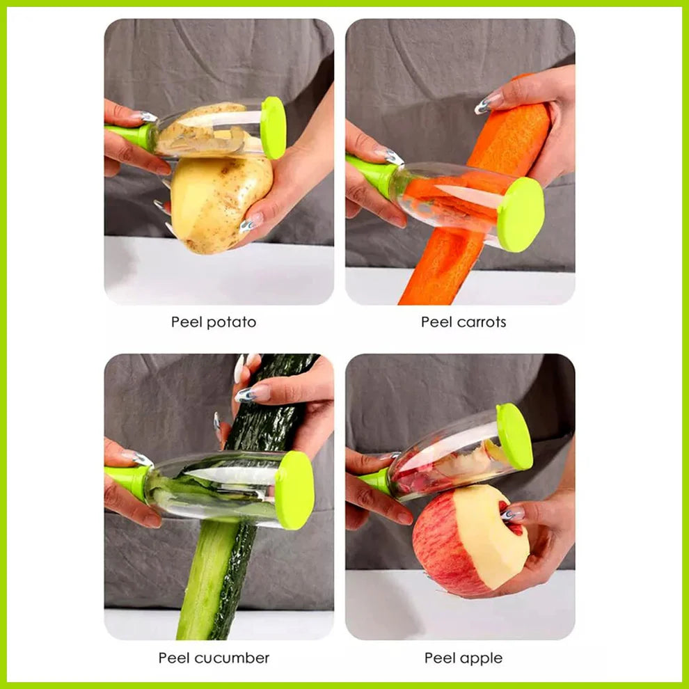 Smart Vegetable & Fruit Peeler with Peel Catch Container | Stainless Steel Multi-Function Kitchen Peeling Tool | Sharp Blade